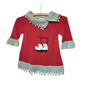 ZACKALI 4 KIDS Hand Made Sweater Dress KNIT RED Gray Holiday Skates Toddler 2